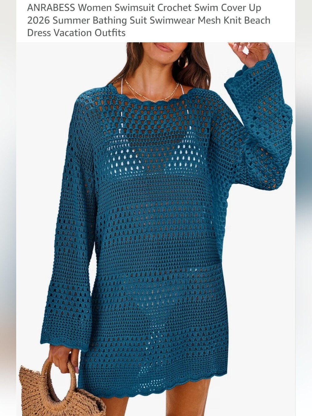 Anrabess, Cyan BLUE Knit Beach Cover-Up, XL